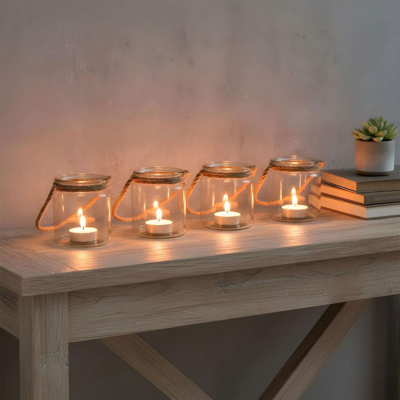 4er Set Teelichthalter Glas H10cm Klar Transparent Windlicht Tischdeko Kerzen