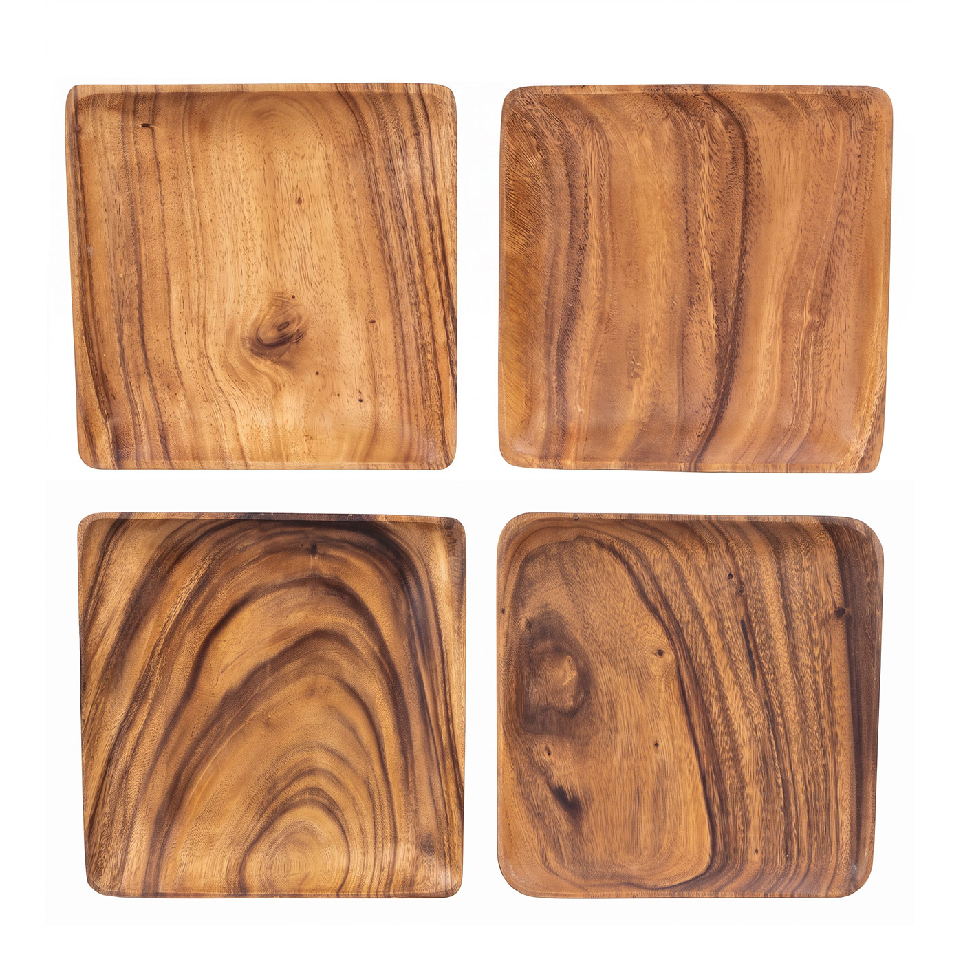 4er Set Teller aus Akazienholz 25x25cm Holzteller Dekoschale Tischdeko Ablage