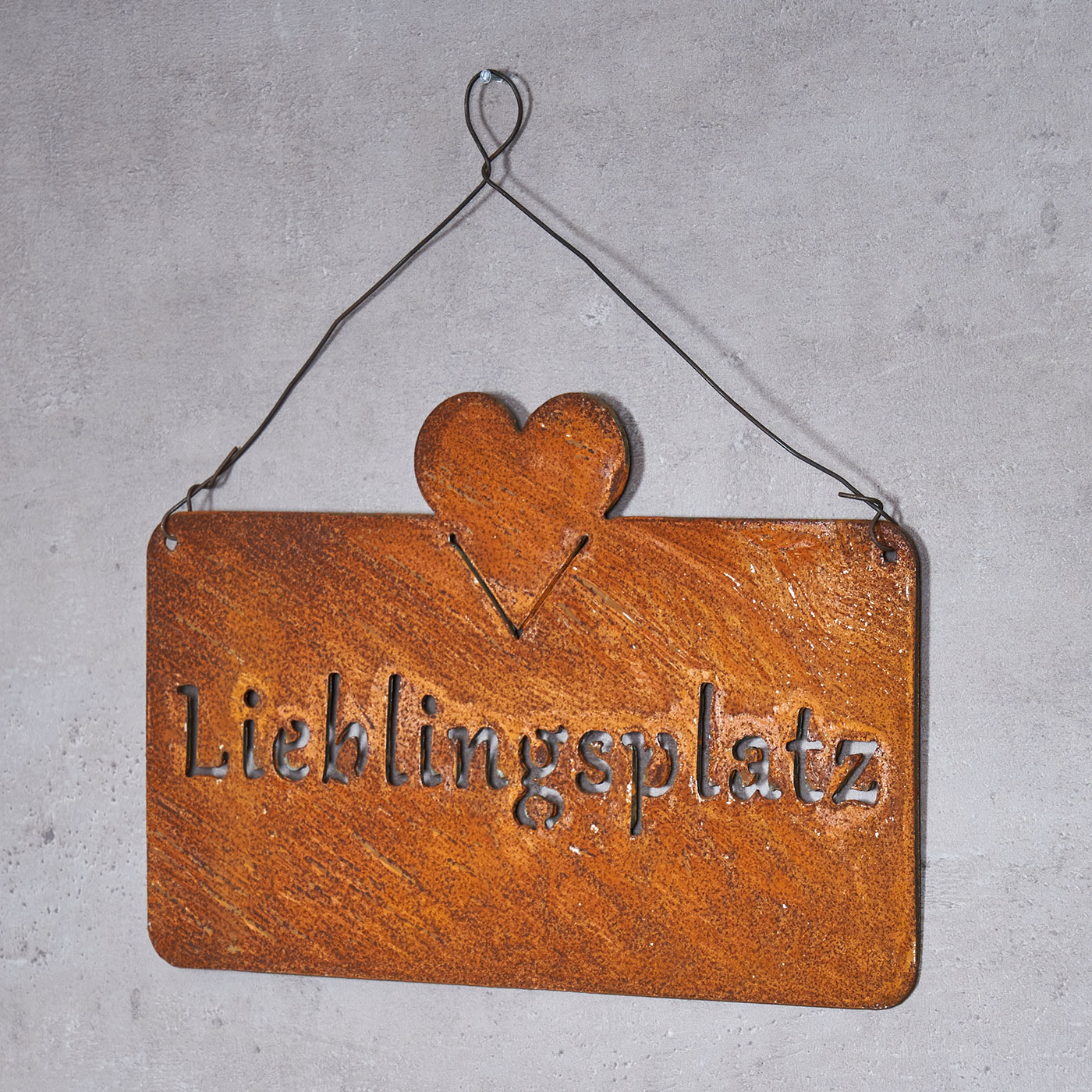 Schild Lieblingsplatz 25x16cm Herz Garten-Deko Türschild Edelrost Wandbild