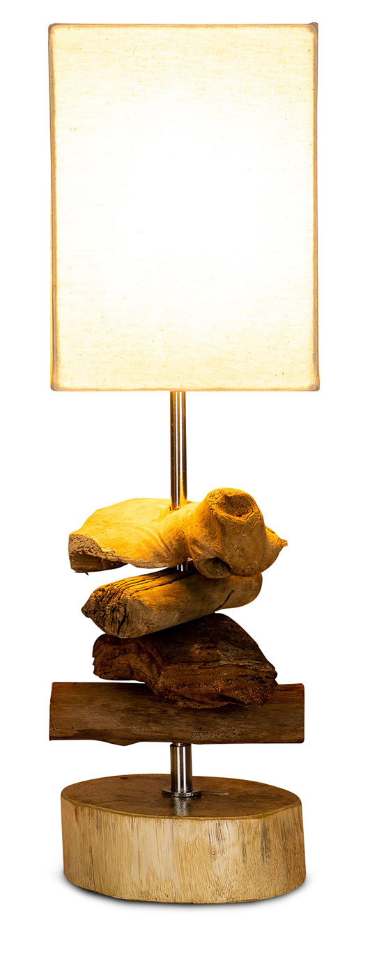 Tischlampe 15 x 50 x 15 cm Treibholz Tischleuchte Holz Lampe Teakholz Deko