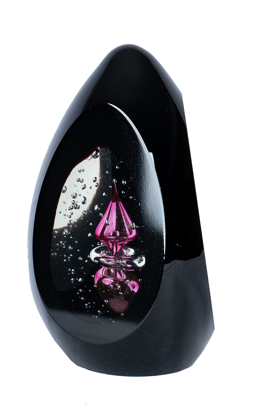 Design Glas Skulptur H15cm Schwarz Rosa Kunst Unikat Briefbeschwerer Deko Figur