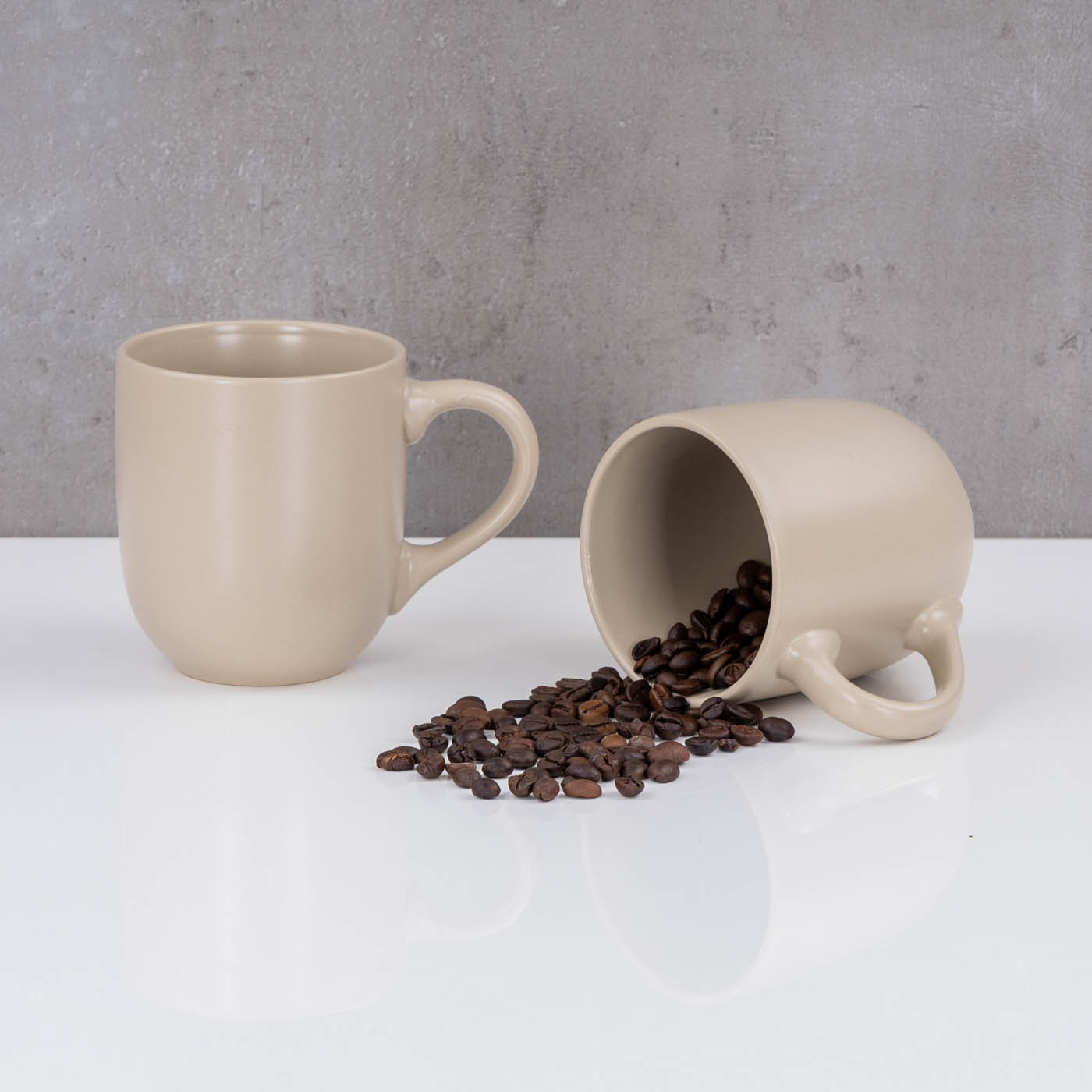 4er Set Steingut Tassen 300ml Beige Creme Kaffeetasse Kaffeebecher Sand Design