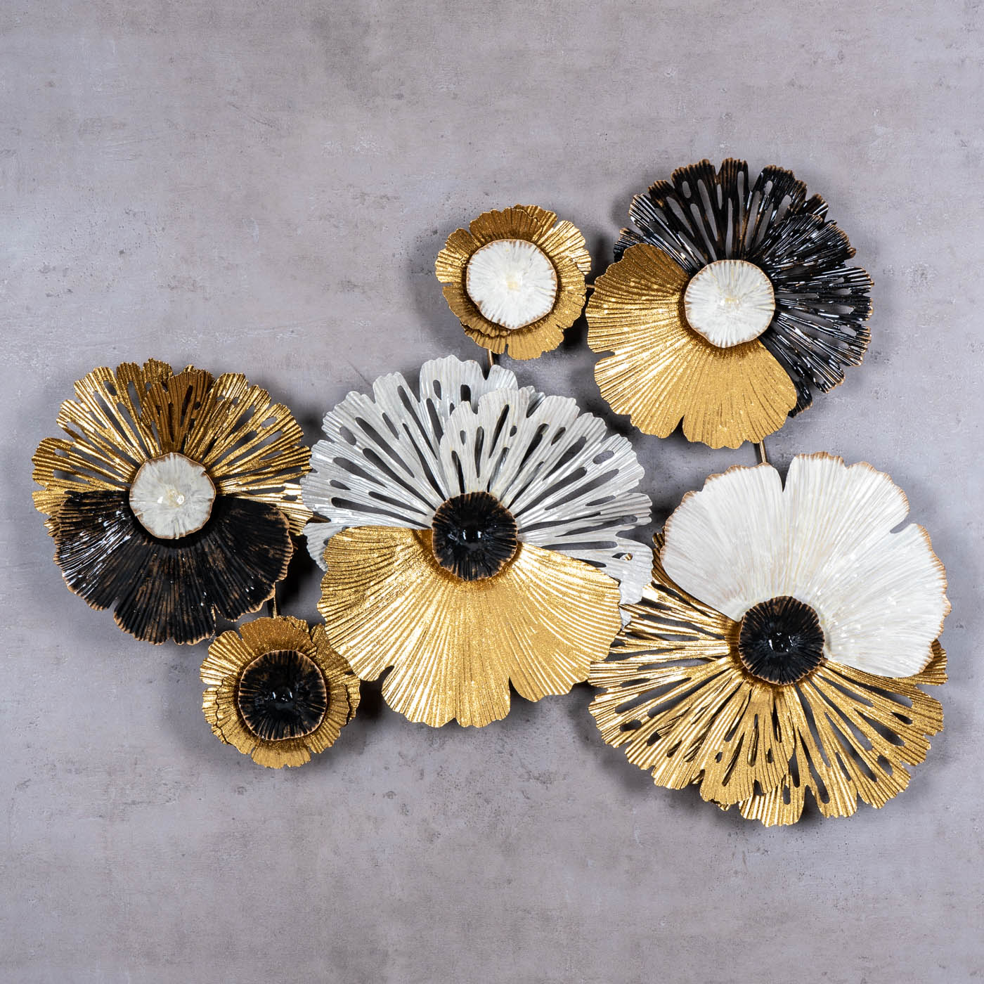 Metallbild 75x53cm Wandbild Blüte Metall Schwarz Gold Deko Wanddeko Design