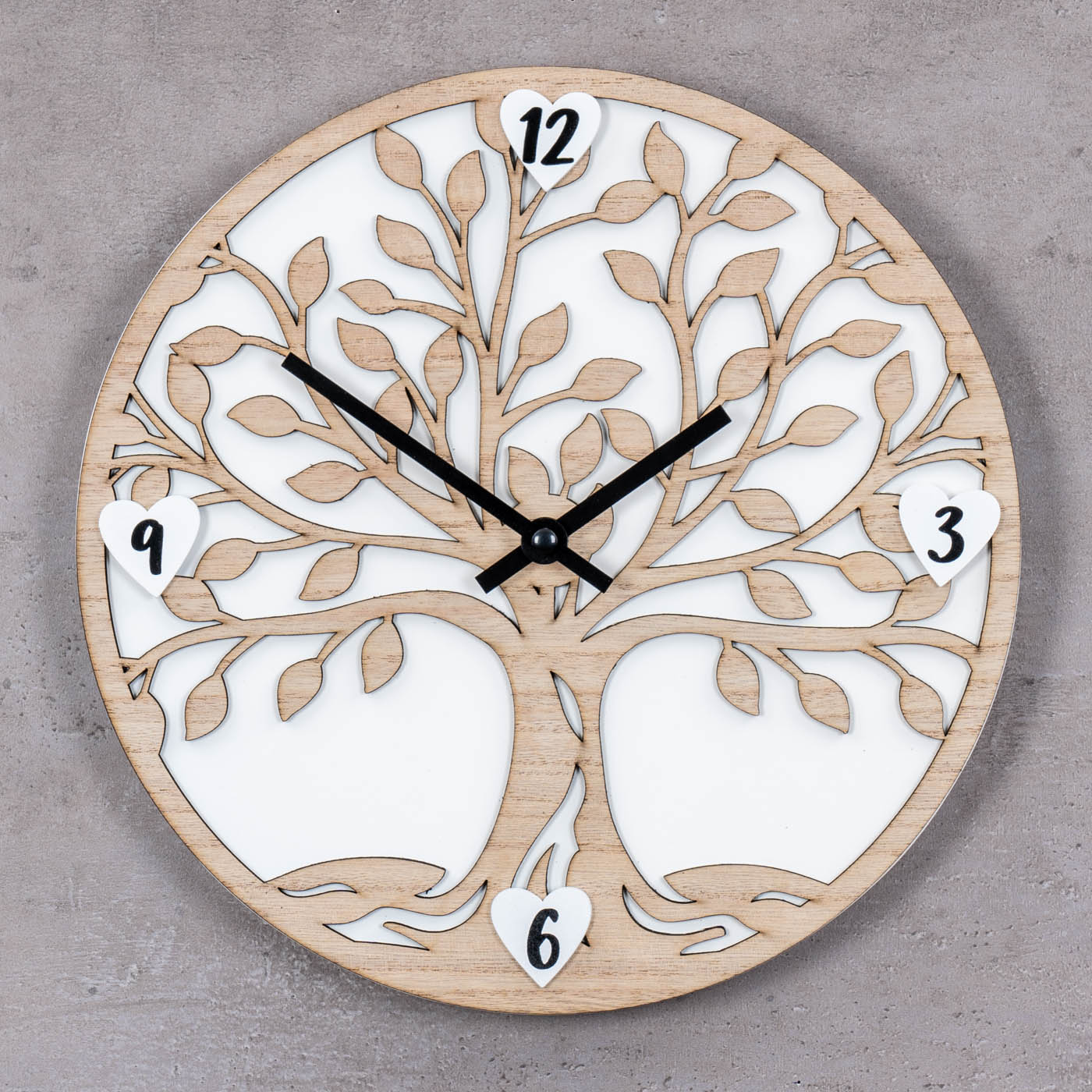 Wanduhr Holz 30x30cm Baum des Lebens Rund Uhr Wanddeko Holzuhr Wandbild  Deko