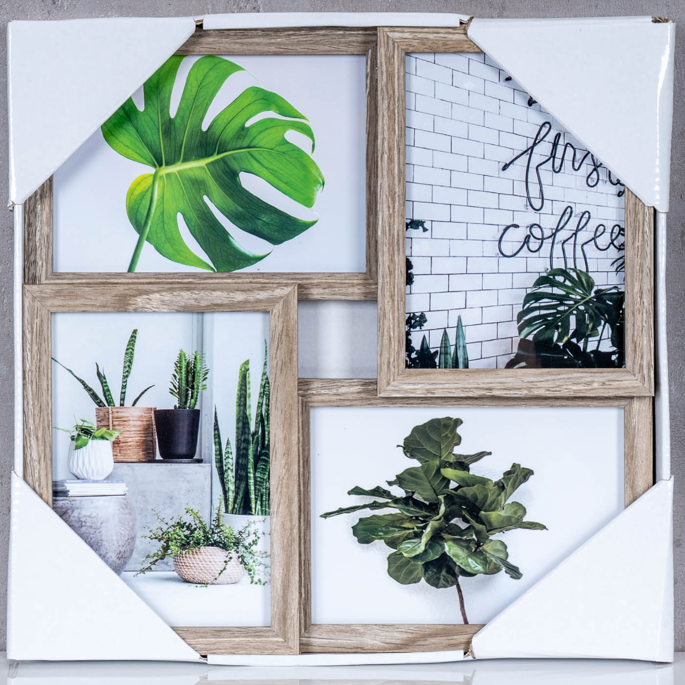 levandeo Bilderrahmen Collage 34x34cm 4 Fotos 13x18 Eiche gekälkt Holz MDF Glas