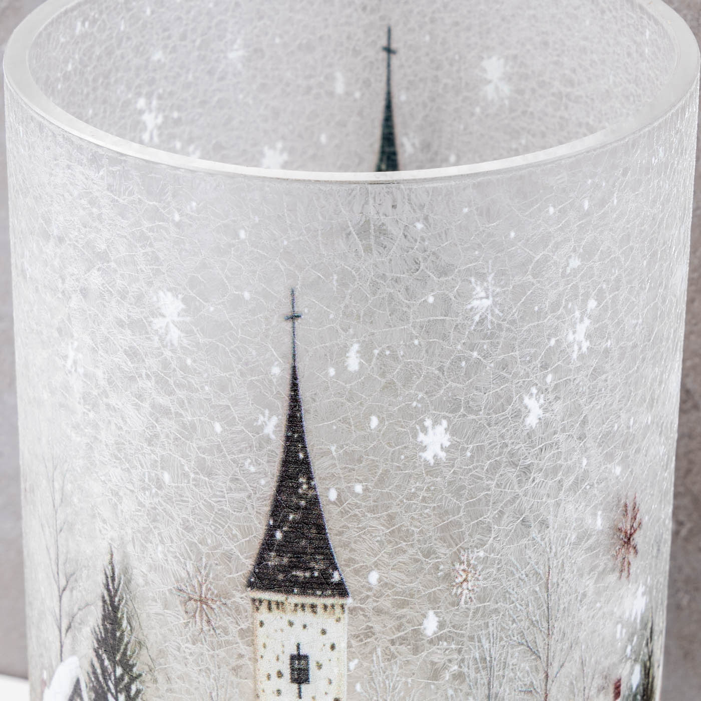 Windlicht H20cm Crackle Glas Teelichthalter Winter Weihnachten Kerzen Tischdeko
