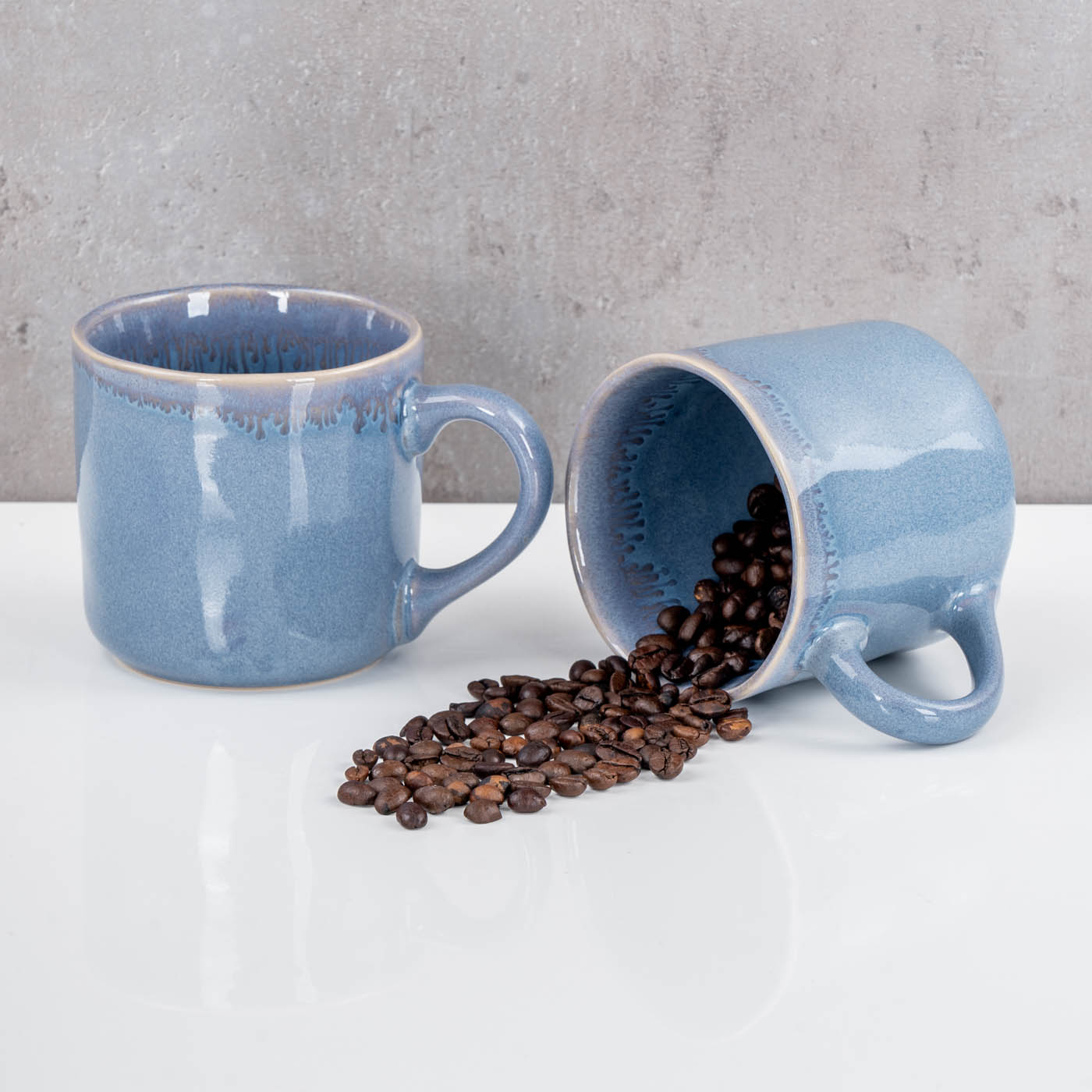 6er Set Steingut Becher 350ml Tasse Blau Kaffeepott Tasse Modern Design Küche