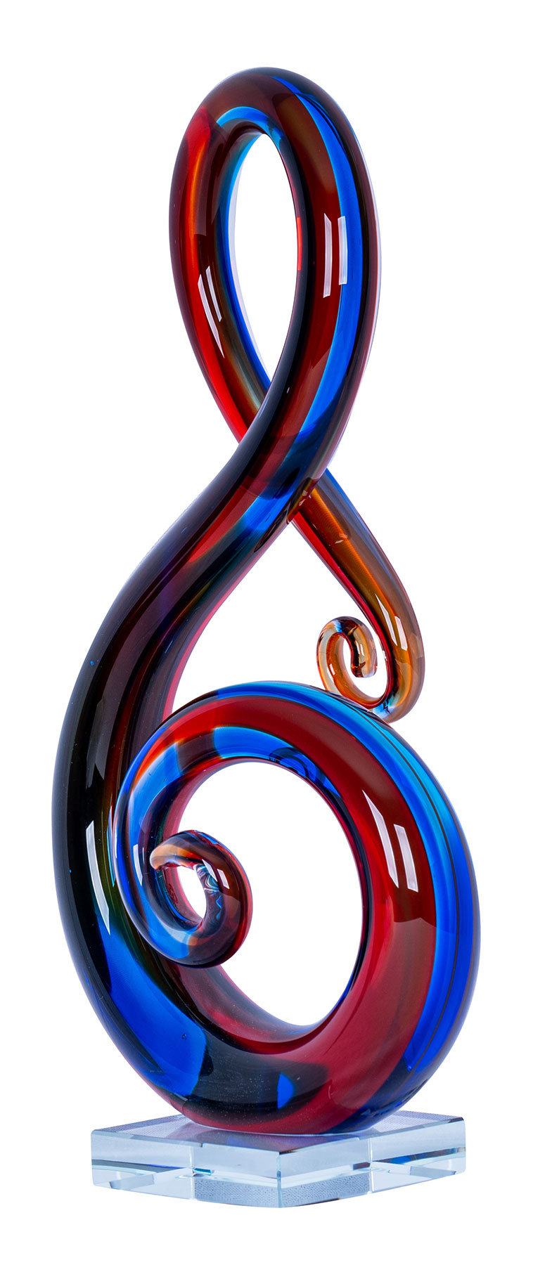 Designer Skulptur H35cm Glasskulptur Notenschlüssel Blau Rot Deko Glas Geschenk