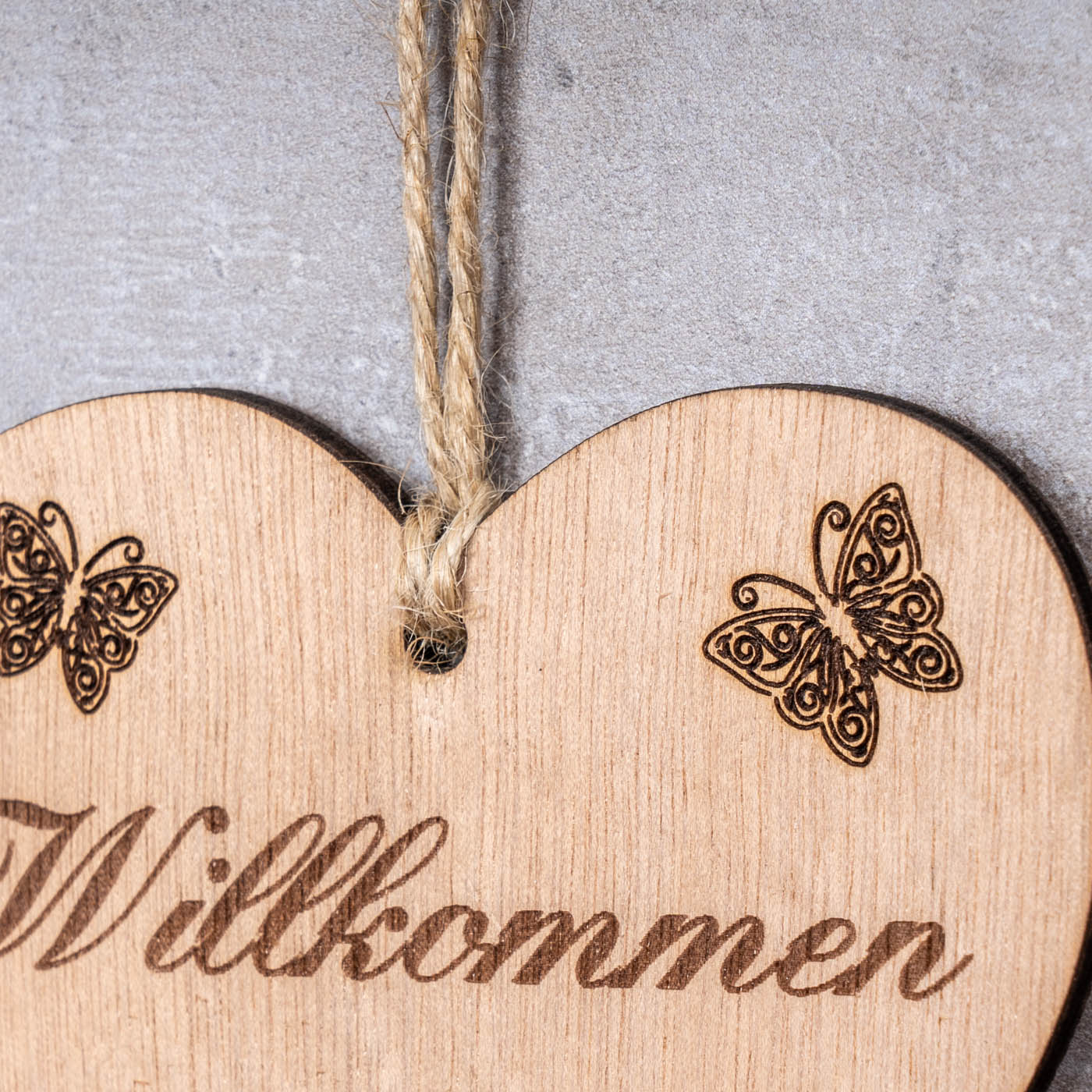 Herz Willkommen 10x9cm Birkenholz Sprüche Deko Holz Anhänger