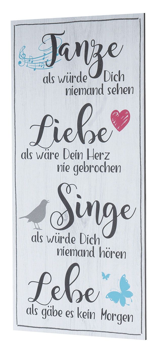 Wandbild 20x40cm Tanze Liebe Singe Lebe Spruch Wandschild Wanddeko Bild