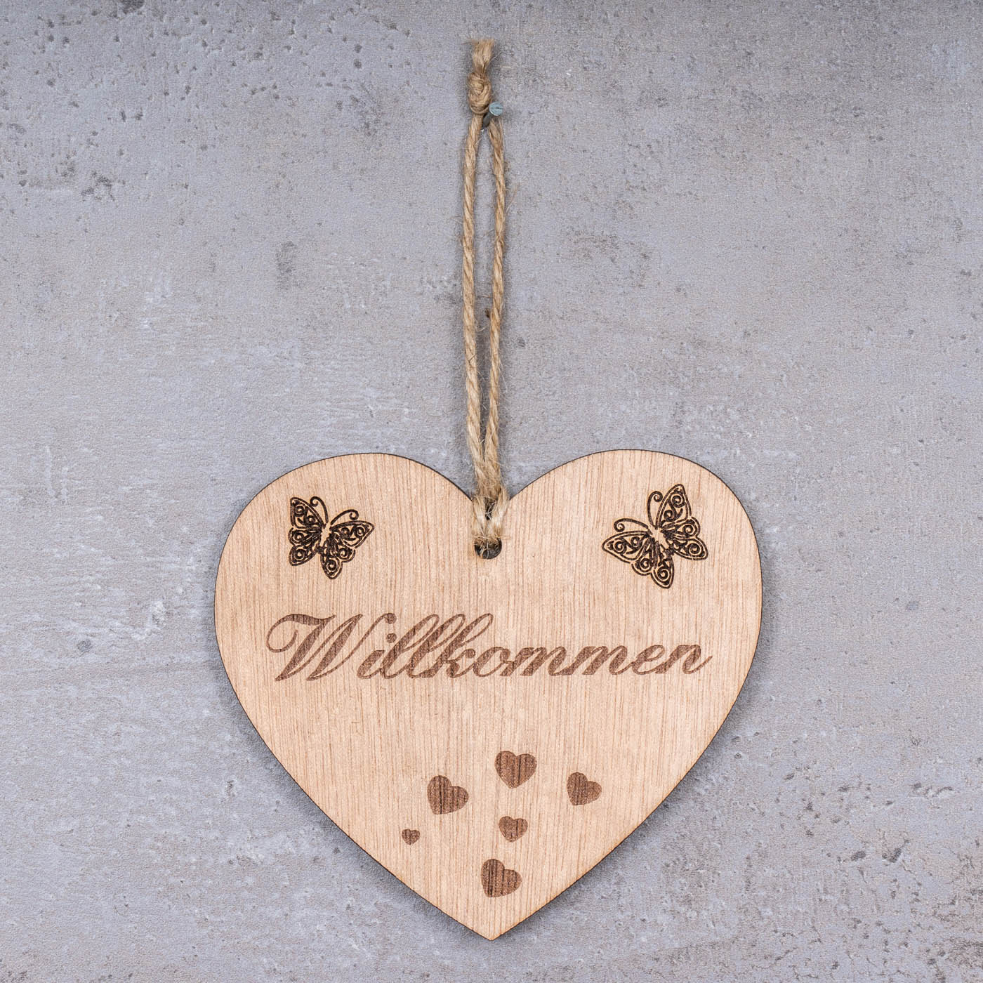 Herz Willkommen 10x9cm Birkenholz Sprüche Deko Holz Anhänger