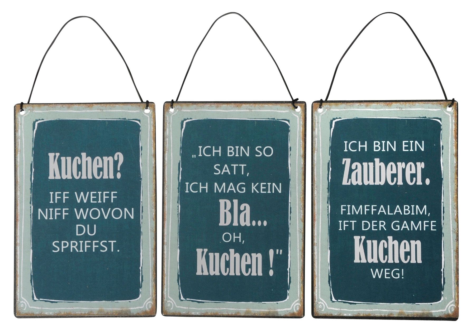 3er Set Blechschilder H15cm Sprüche Küche Kuchen Wandbild Wanddeko Deko