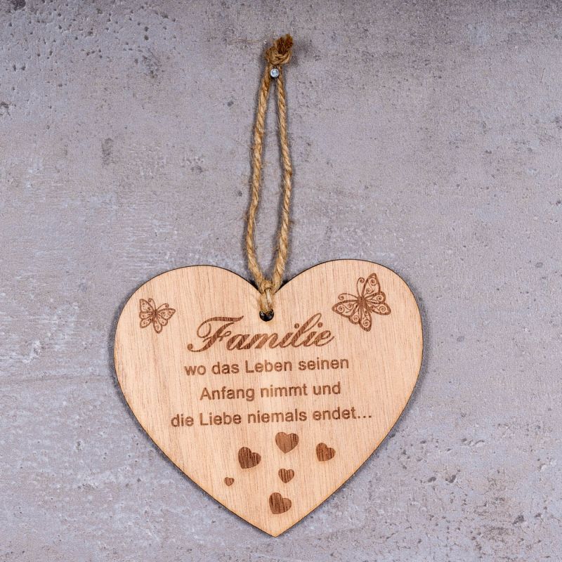 Herz 9x10cm Birkenholz Sprüche Familie Liebe Deko Holz Anhänger Love