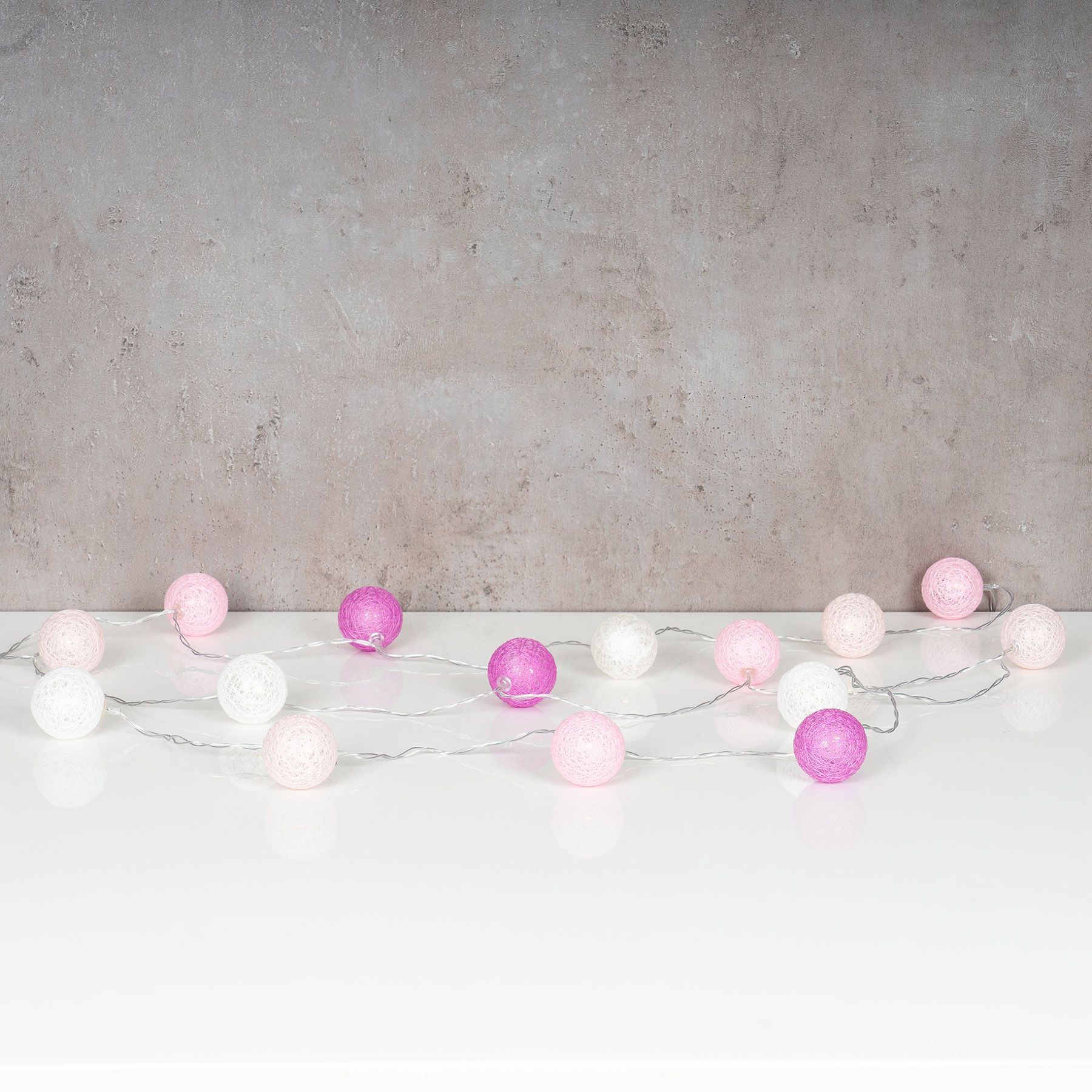 15er Lichterkette Ø4cm LED Kugeln Girlande Lampions Baumwolle Rosa Pink