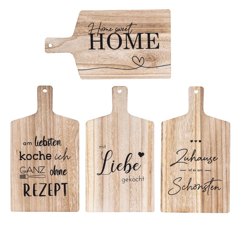 4er Set Wandbilder 22x40cm Sprüche Holz Schneidbrett Wanddeko Holzbild