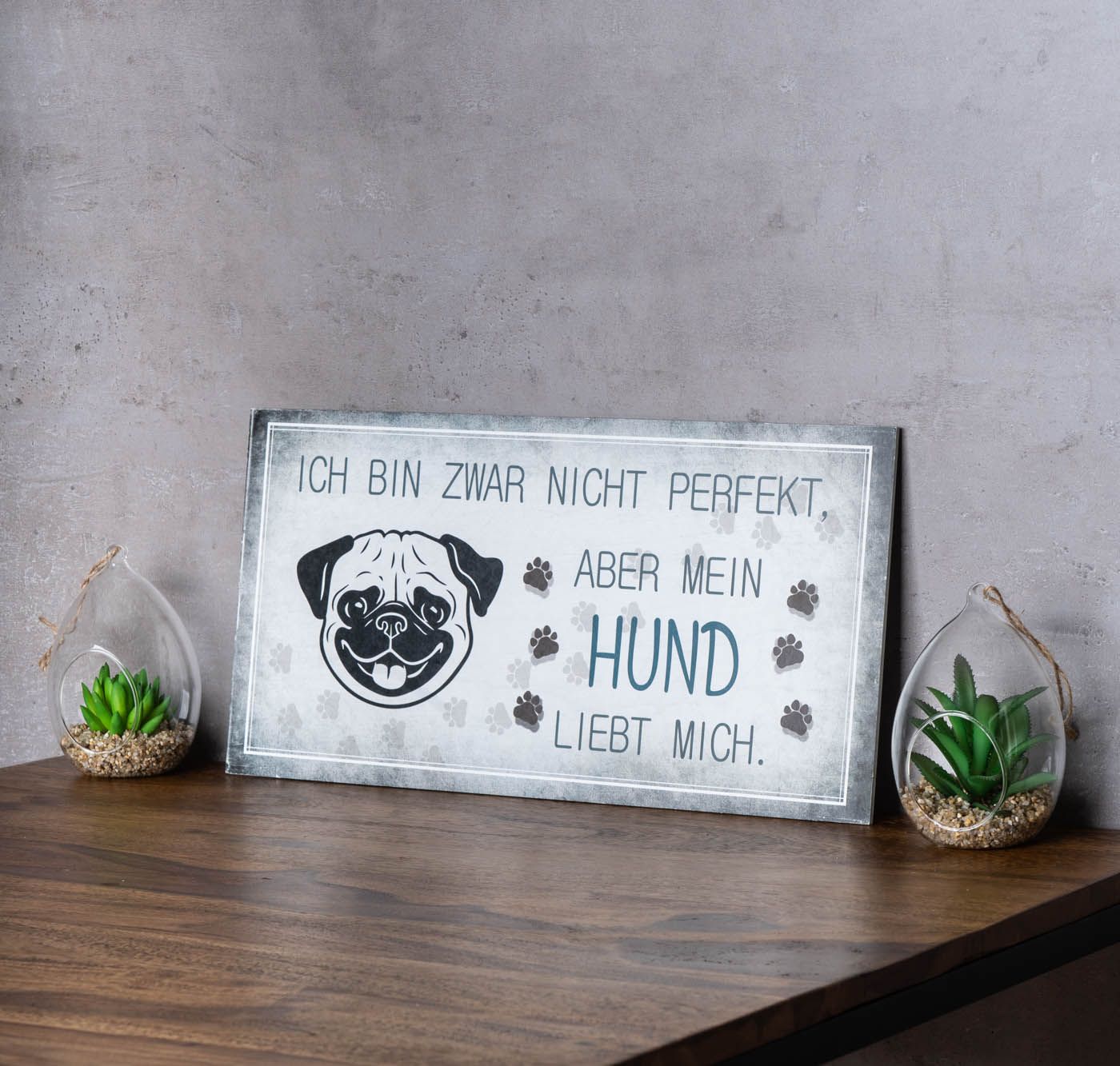 Wandbild 40x20cm Hund Spruch Deko Wandschild Hundeliebhaber Bild