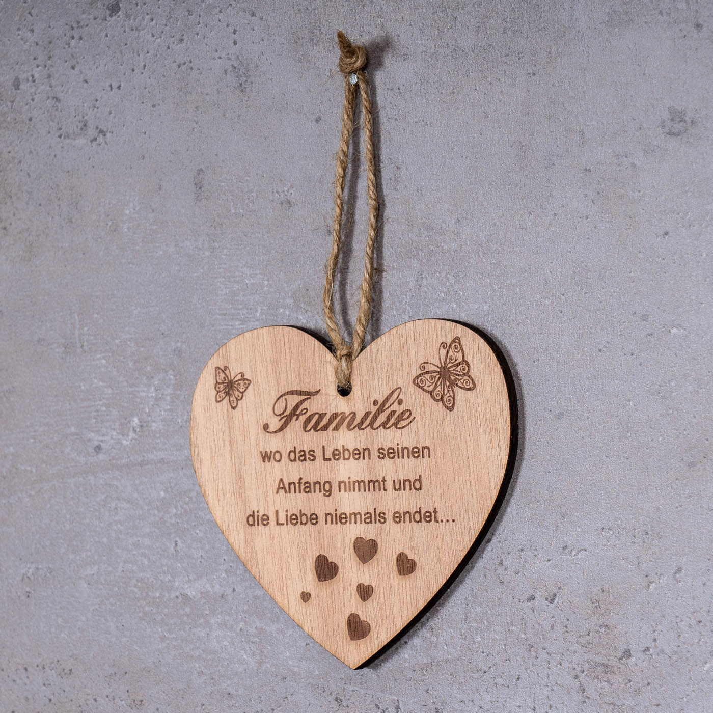 Herz 9x10cm Birkenholz Sprüche Familie Liebe Deko Holz Anhänger Love
