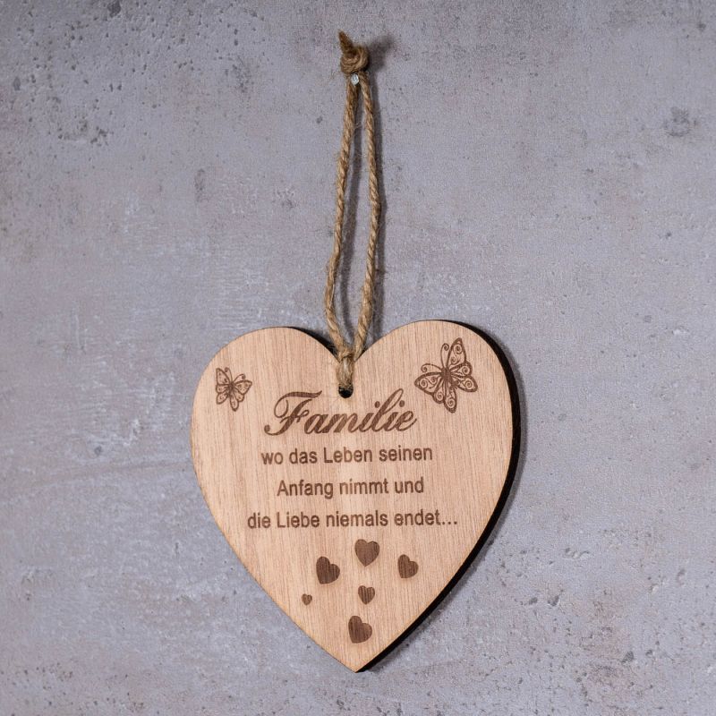 Herz 9x10cm Birkenholz Sprüche Familie Liebe Deko Holz Anhänger Love