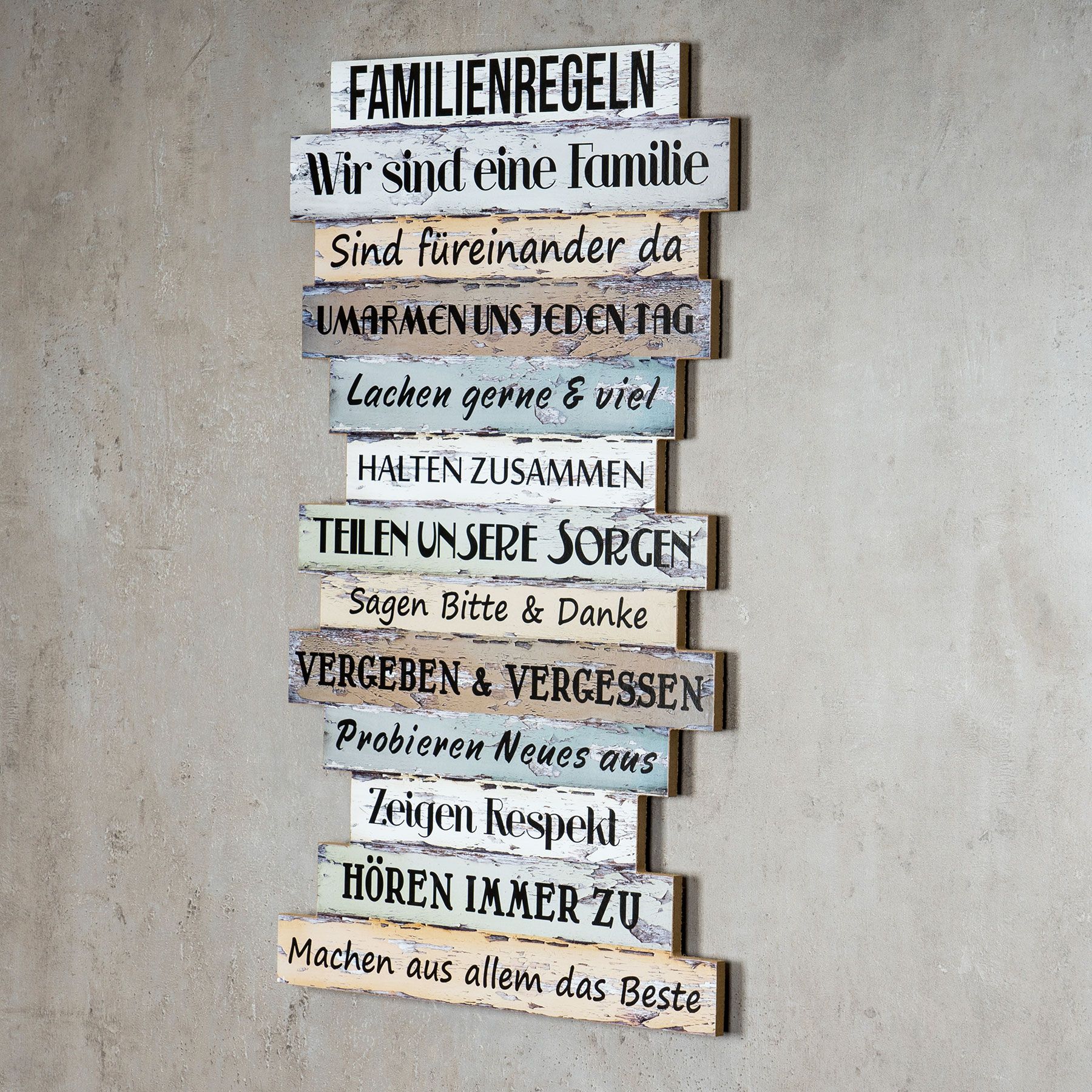 Wandbild 56 x 33 cm Familienregeln Holzschild Shabby Chic Vintage Deko