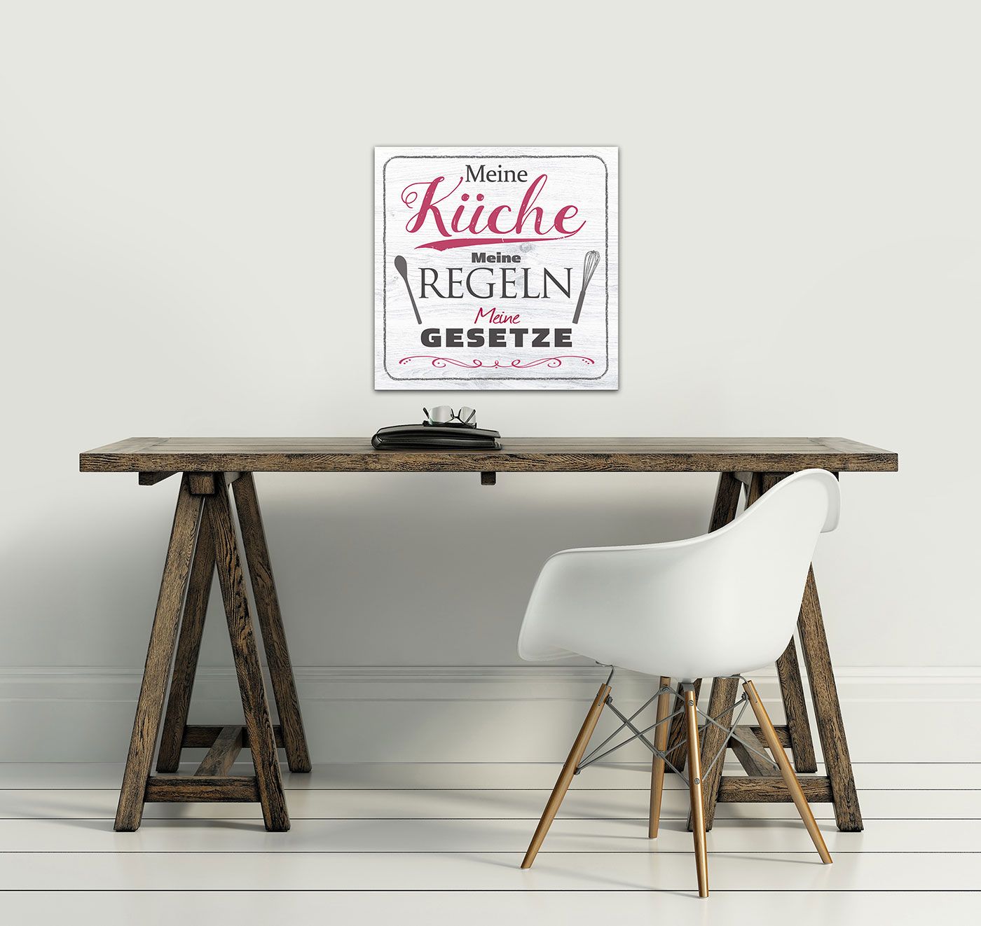 Wandbild 20x20cm Küche Küchenschild Spruch Regeln Deko Wandschild Bild